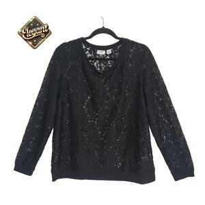 Cato Woman Black Lace Top 18/20W Long Sleeve Floral Sheer Blouse Plus 🖤